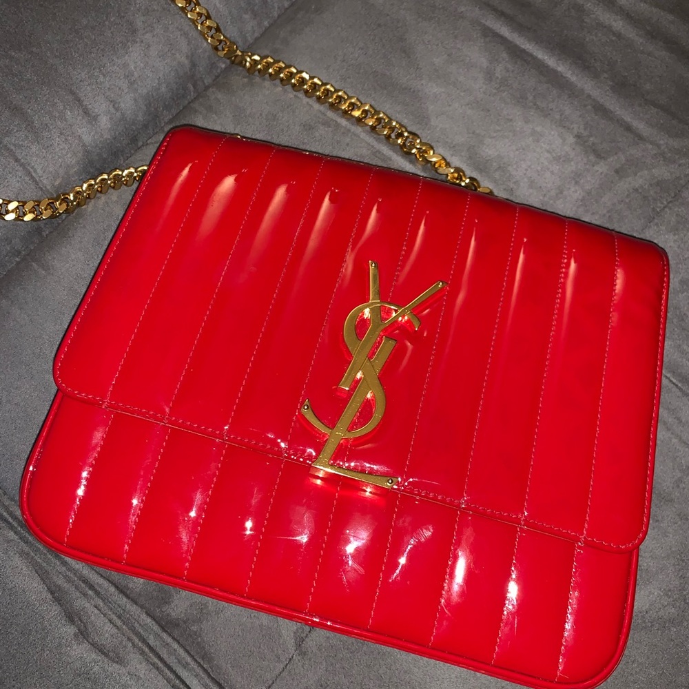 Yves Saint Laurent Vibrant Red Quilted Shoulder Bag with Gold Accents